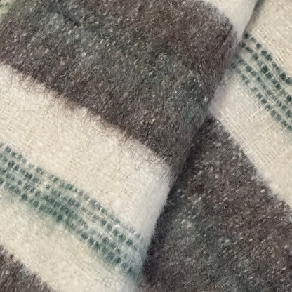 Wool Momo Blanket (Green and Gray Stripe)